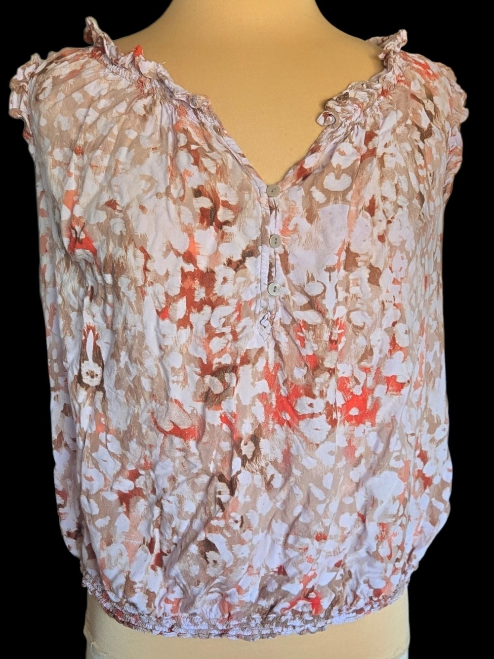 a.n.a Sleeveless Floral Blouson Top in Coral, Tan and White Sz 1X